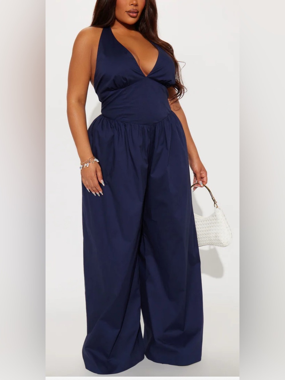 Wide-Leg Navy Jumpsuit Pants for Women